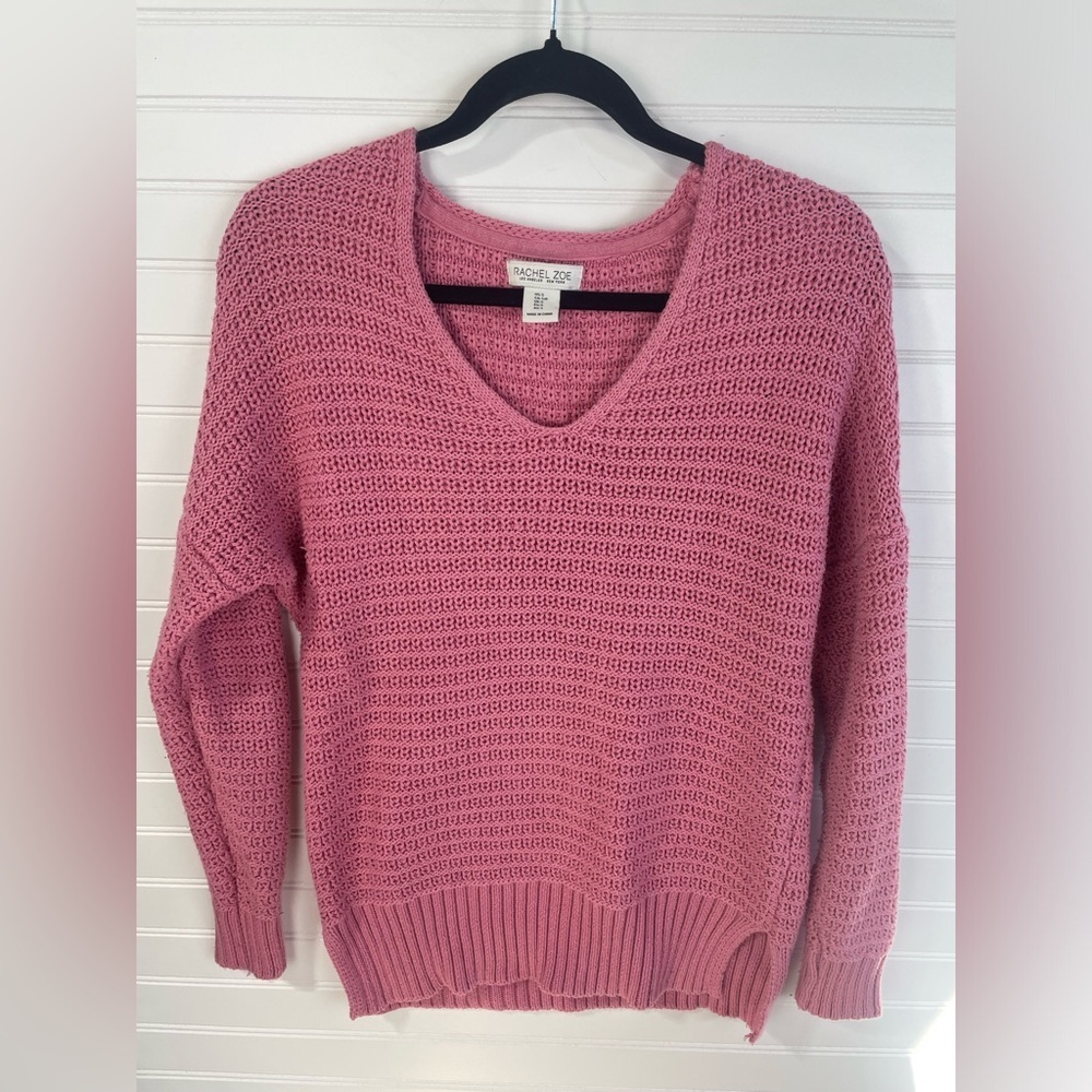 Rachel Zoe Pink V-Neck Knitted Long Sleeve Sweater Size Small Women’s EUC